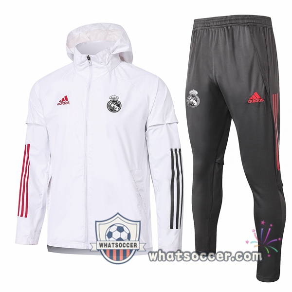 Real Madrid White Windbreaker Hoodie 2020-2021