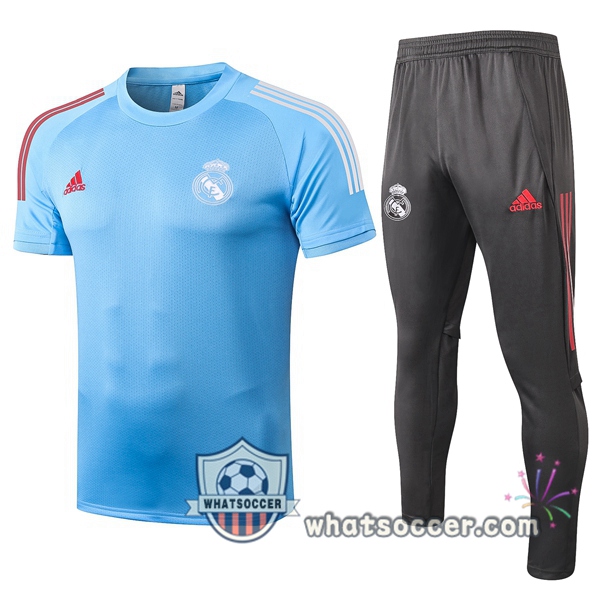 Real Madrid + Pants Light Blue Training T-Shirt Suit 2020-2021