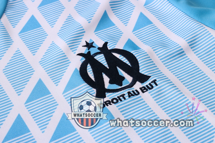 Olympique de Marseille + Pants Blue White Training T-Shirt Suit 2020-2021