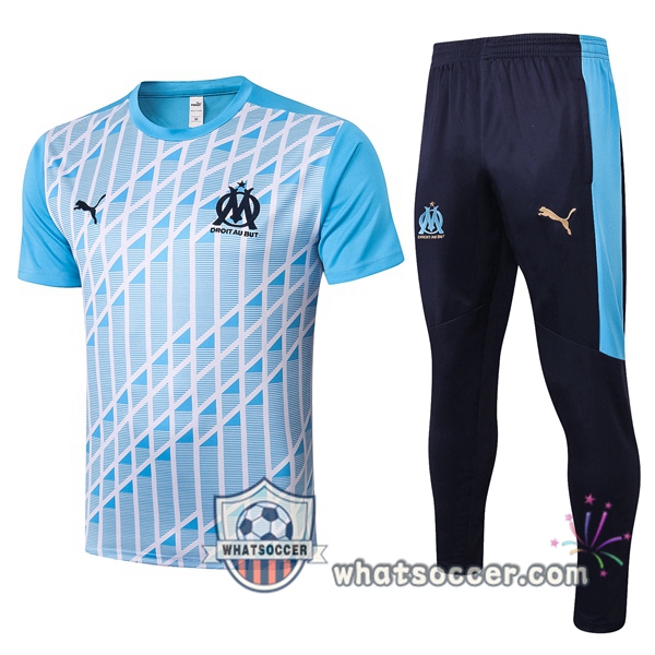 Olympique de Marseille + Pants Blue White Training T-Shirt Suit 2020-2021