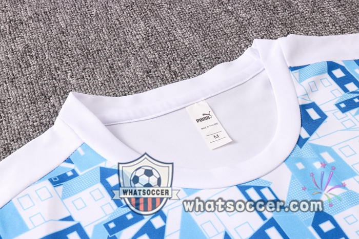 Olympique de Marseille + Pants White Blue Training T-Shirt Suit 2020-2021