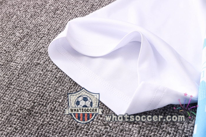 Olympique de Marseille + Pants White Blue Training T-Shirt Suit 2020-2021