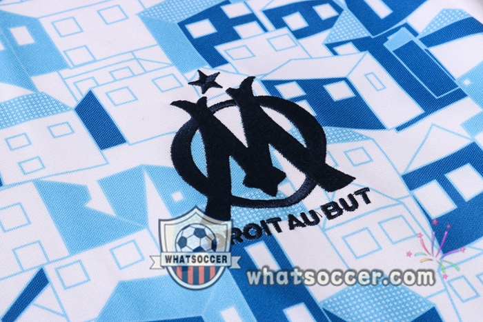 Olympique de Marseille + Pants White Blue Training T-Shirt Suit 2020-2021