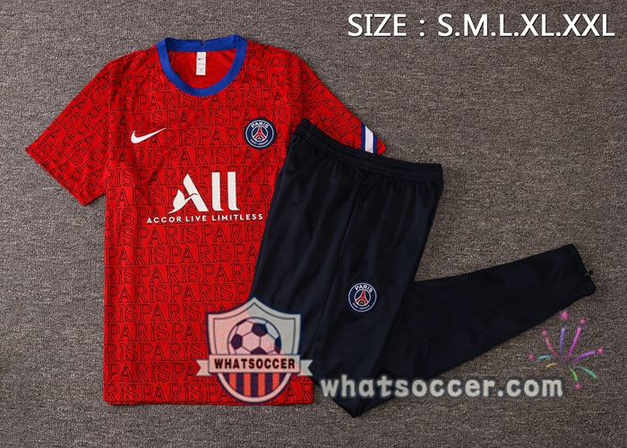Paris PSG + Pants Red Training T-Shirt Suit 2020-2021