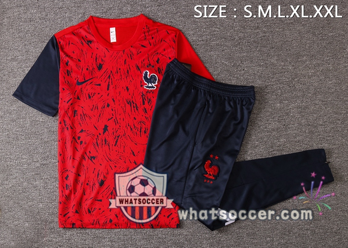 France + Pants Red Training T-Shirt Suit 2020-2021