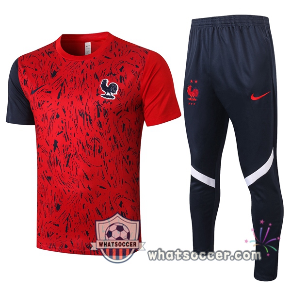 France + Pants Red Training T-Shirt Suit 2020-2021
