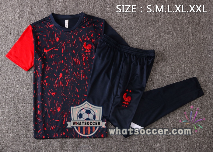France + Pants Black Training T-Shirt Suit 2020-2021