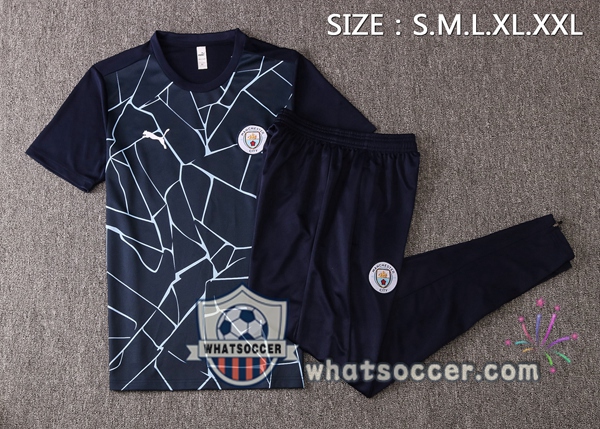 Manchester City + Pants Blue Royal Training T-Shirt Suit 2020-2021