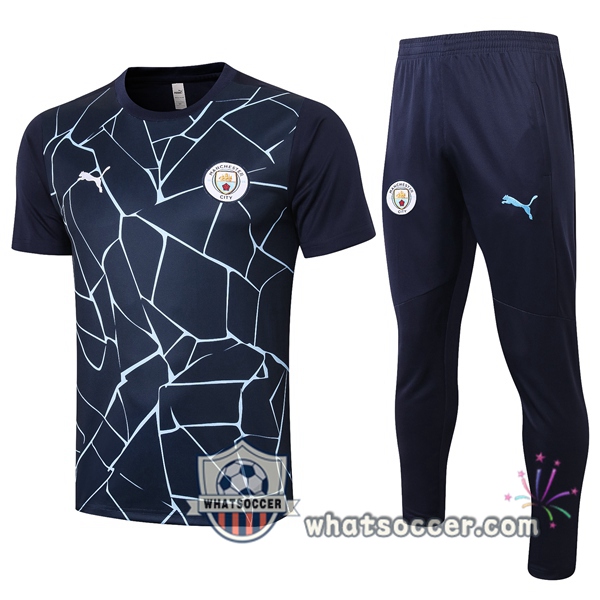 Manchester City + Pants Blue Royal Training T-Shirt Suit 2020-2021
