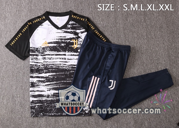 Juventus + Pants Black White Training T-Shirt Suit 2020-2021