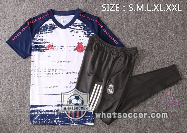Real Madrid + Pants White Blue Royal Training T-Shirt Suit 2020-2021