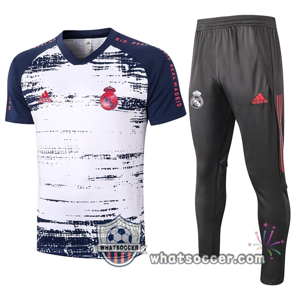 Real Madrid + Pants White Blue Royal Training T-Shirt Suit 2020-2021