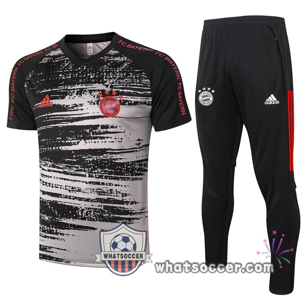 Bayern Munich + Pants Black Gray Training T-Shirt Suit 2020-2021