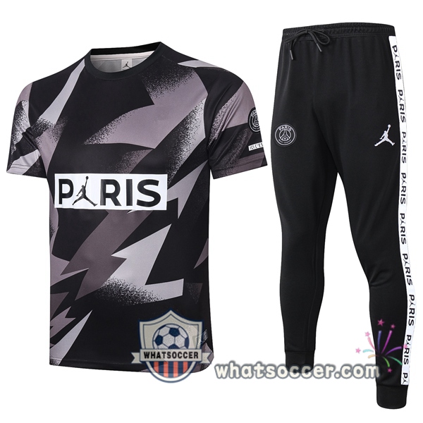 Paris PSG Black Gray Training T-Shirt Suit 2020-2021