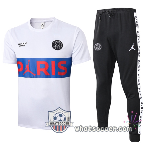 Paris PSG White Blue Training T-Shirt Suit 2020-2021