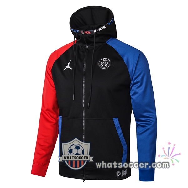JORDAN Paris PSG Black Red Blue Hooded Jacket 2020-2021