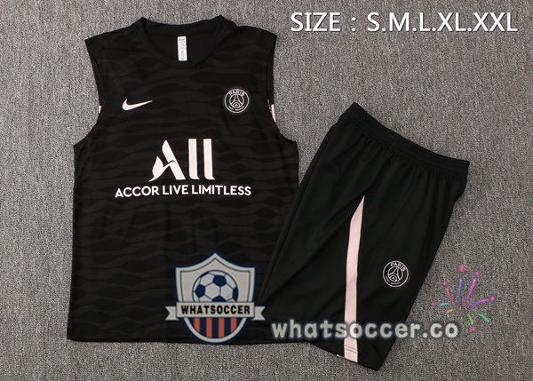 Paris PSG + Shorts Black Soccer Vest 2021-2022