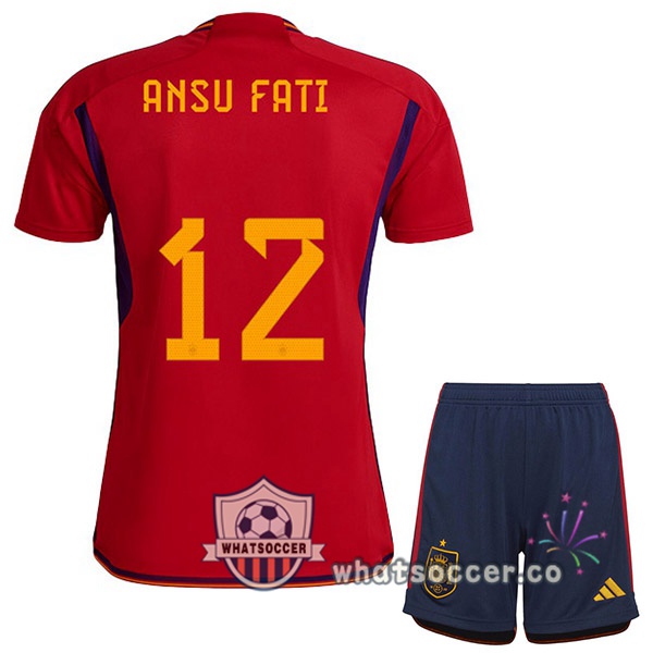 Spain (ANSU FATI 12) Kids Home Soccer Jerseys Red 2022-2023