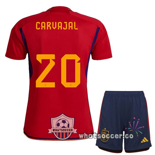 Spain (CARVAJAL 20) Kids Home Soccer Jerseys Red 2022-2023