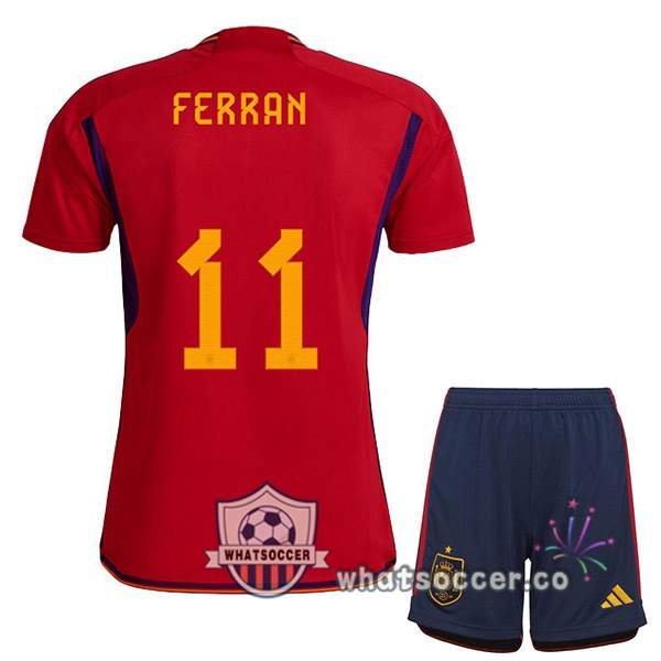 Spain (FERRAN 11) Kids Home Soccer Jerseys Red 2022-2023