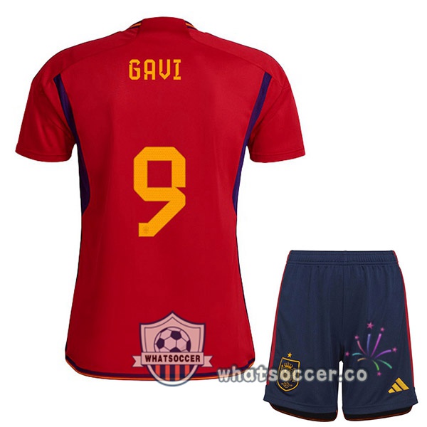 Spain (GAVI 9) Kids Home Soccer Jerseys Red 2022-2023