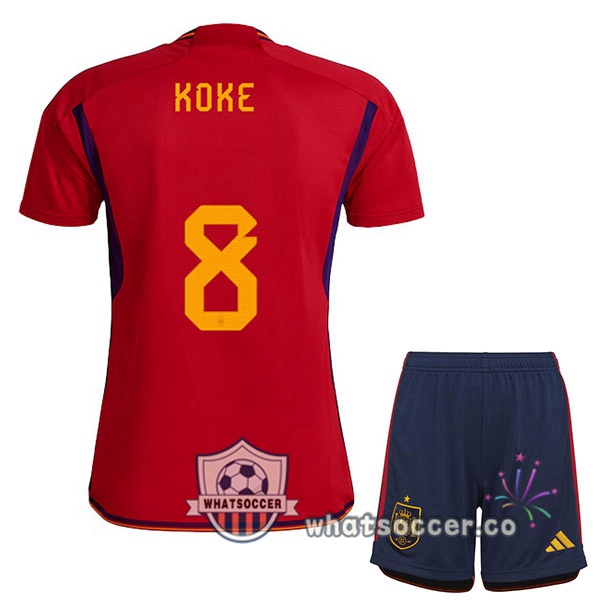 Spain (KOKE 8) Kids Home Soccer Jerseys Red 2022-2023