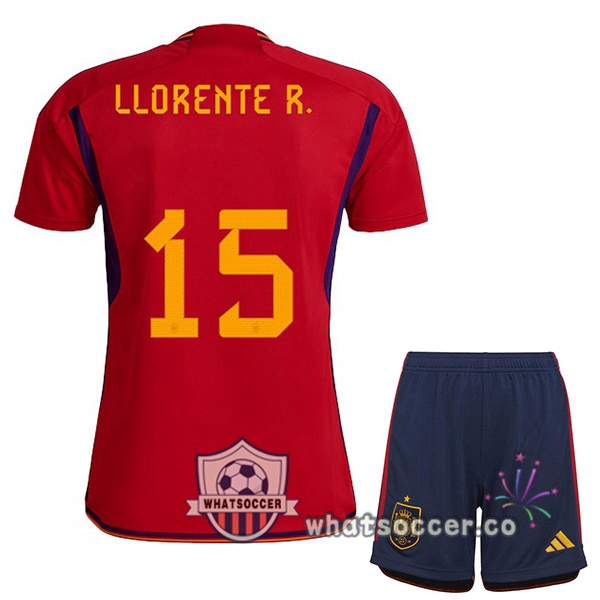 Spain (LLORENTE R. 15) Kids Home Soccer Jerseys Red 2022-2023