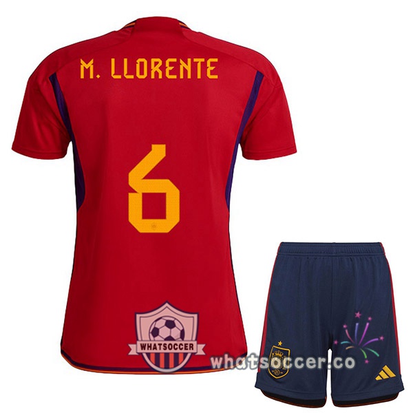 Spain (M.LLORENTE 6) Kids Home Soccer Jerseys Red 2022-2023