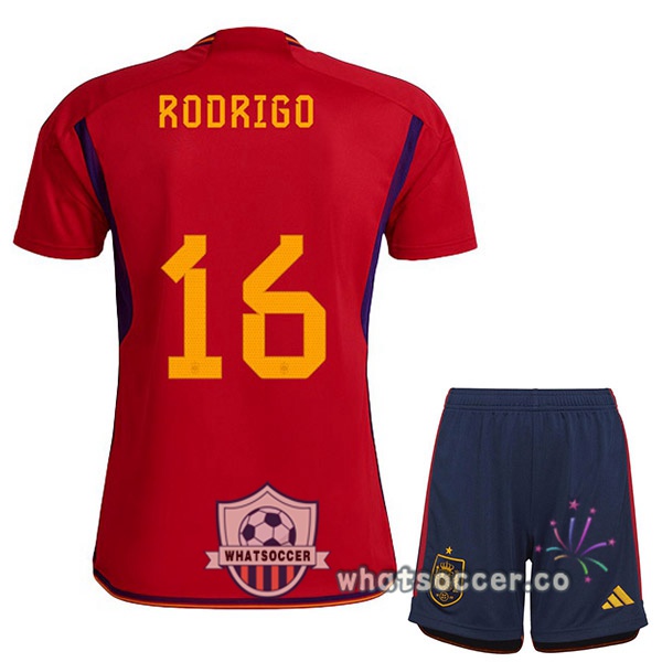 Spain (RODRIGO 16) Kids Home Soccer Jerseys Red 2022-2023