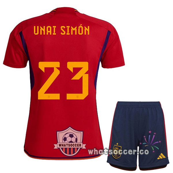 Spain (UNAI SIMÓN 23) Kids Home Soccer Jerseys Red 2022-2023