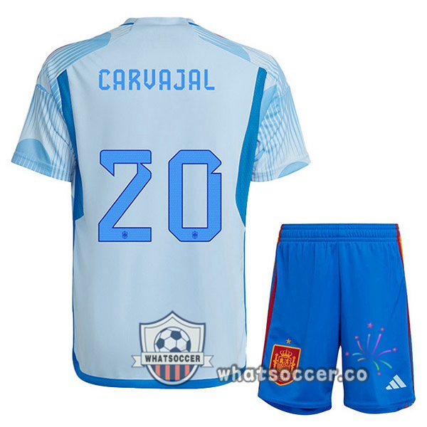 Spain (CARVAJAL 20) Kids Away Soccer Jerseys Blue White 2022-2023