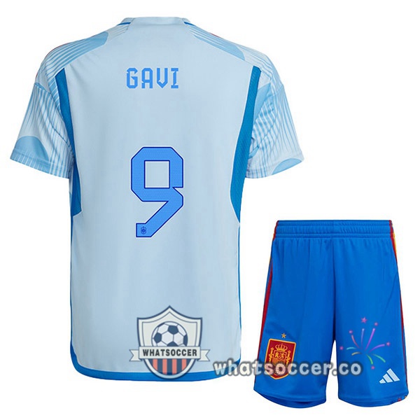 Spain (GAVI 9) Kids Away Soccer Jerseys Blue White 2022-2023