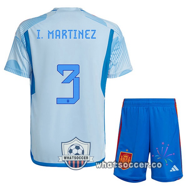 Spain (I. MARTINEZ 3) Kids Away Soccer Jerseys Blue White 2022-2023