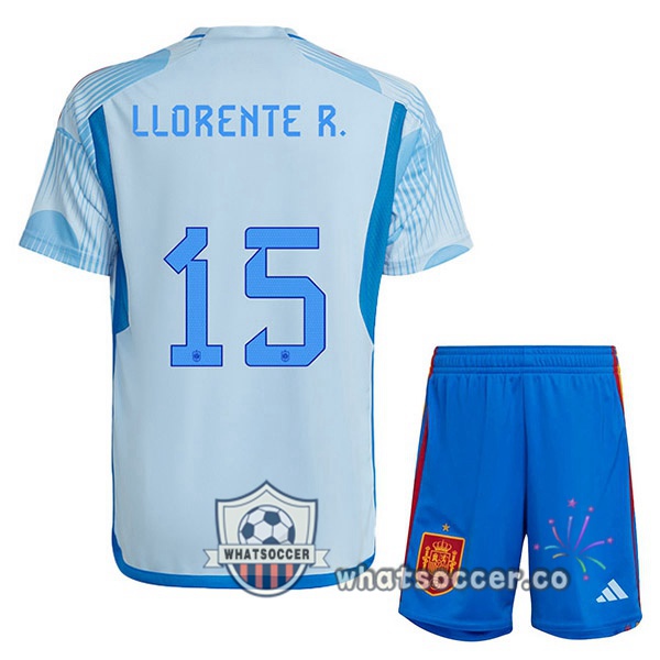 Spain (LLORENTE R. 15) Kids Away Soccer Jerseys Blue White 2022-2023