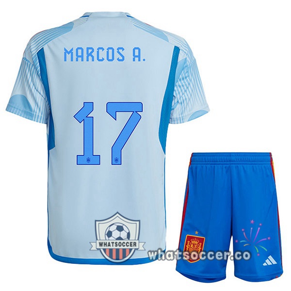 Spain (MARCOS A. 17) Kids Away Soccer Jerseys Blue White 2022-2023