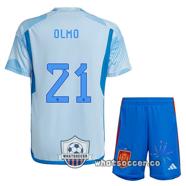 Spain (OLMO 21) Kids Away Soccer Jerseys Blue White 2022-2023