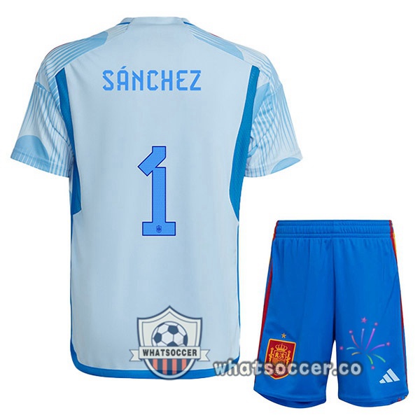 Spain (SÁNCHEZ 1) Kids Away Soccer Jerseys Blue White 2022-2023
