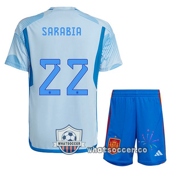 Spain (SARABIA 22) Kids Away Soccer Jerseys Blue White 2022-2023