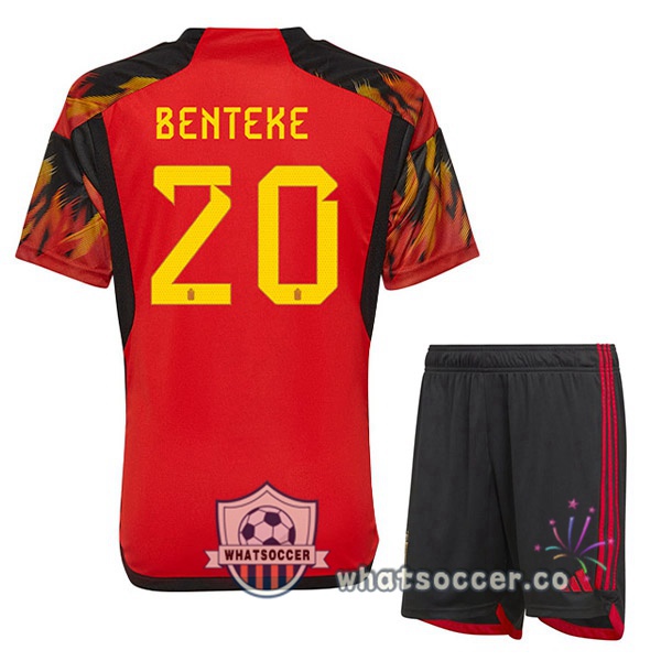 Belgium (BENTEKE 20) Kids Home Soccer Jerseys Red 2022-2023