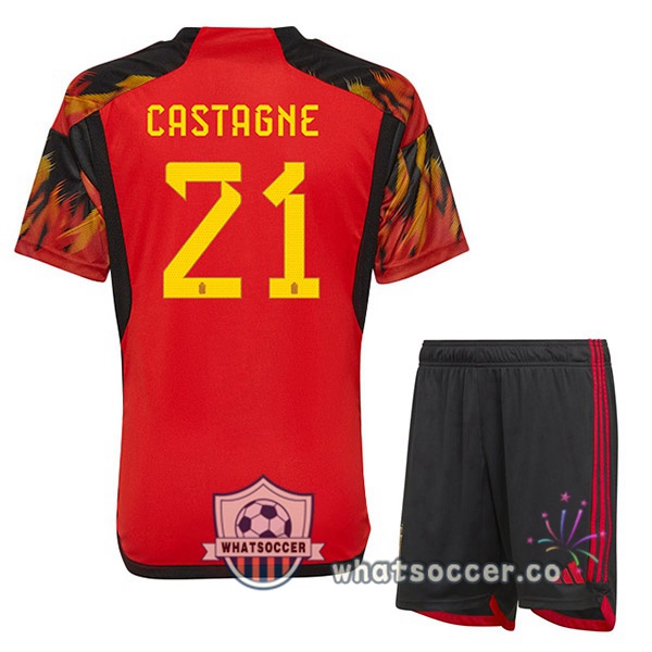 Belgium (CASTAGNE 21) Kids Home Soccer Jerseys Red 2022-2023