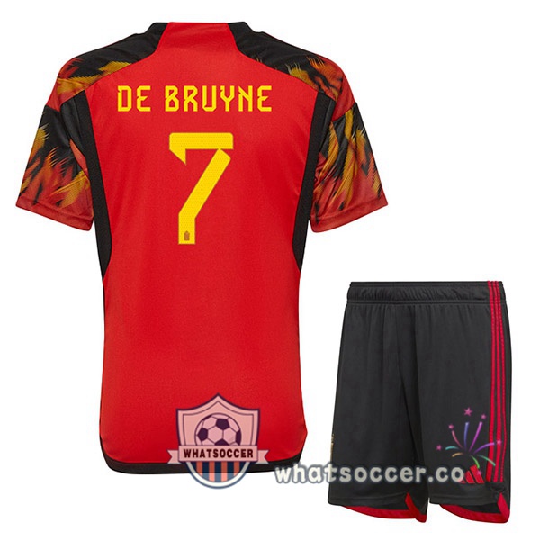 Belgium (DE BRUYNE 7) Kids Home Soccer Jerseys Red 2022-2023