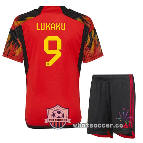 Belgium (LUKAKU 9) Kids Home Soccer Jerseys Red 2022-2023