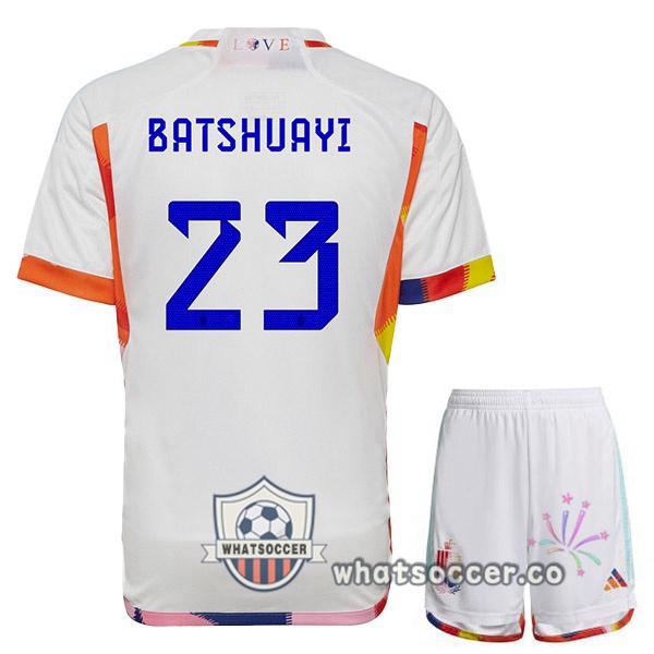 Belgium (BATSHUAYI 23) Kids Away Soccer Jerseys White 2022-2023