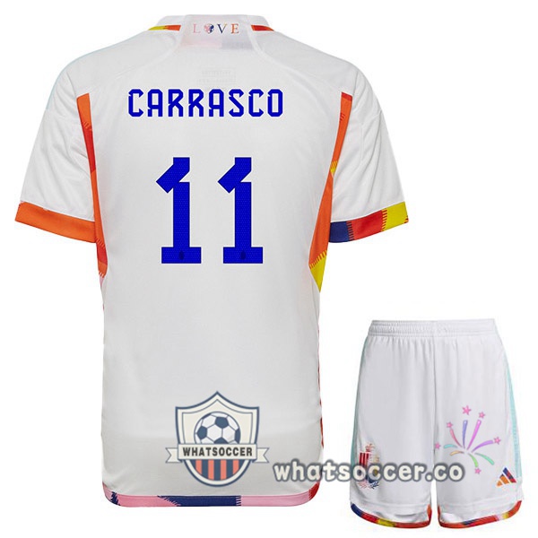 Belgium (CARRASCO 11) Kids Away Soccer Jerseys White 2022-2023