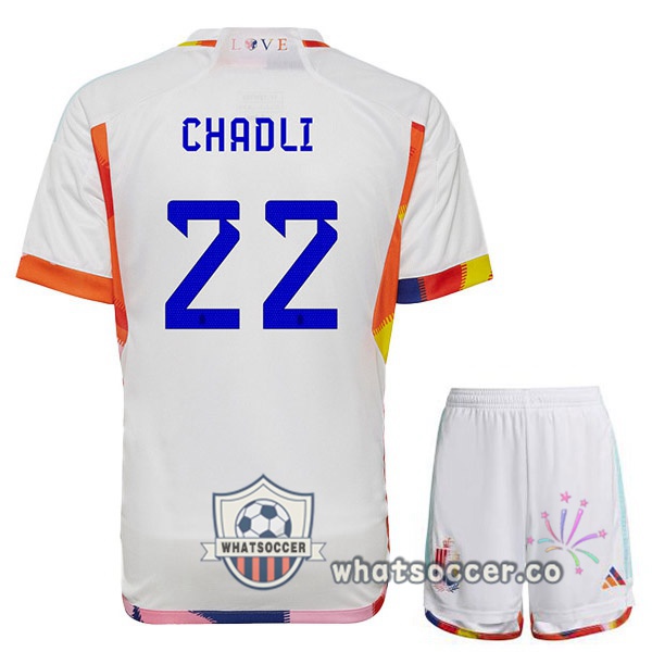 Belgium (CHADLI 22) Kids Away Soccer Jerseys White 2022-2023