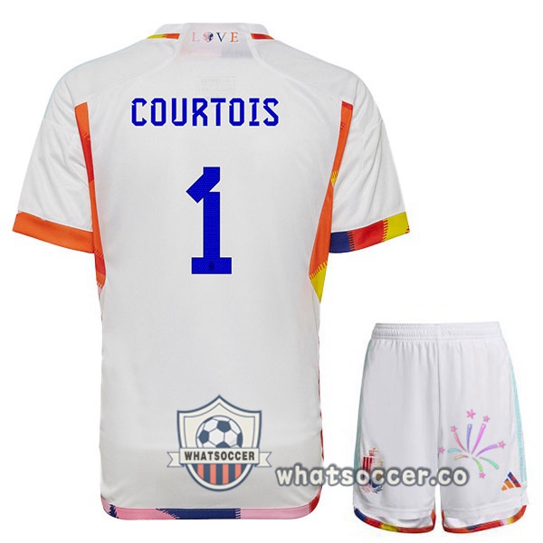 Belgium (COURTOIS 1) Kids Away Soccer Jerseys White 2022-2023