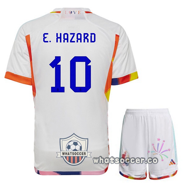 Belgium (E.HAZARD 10) Kids Away Soccer Jerseys White 2022-2023