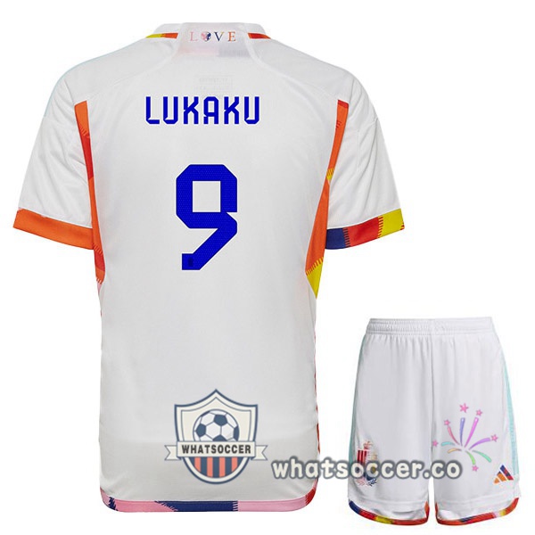 Belgium (LUKAKU 9) Kids Away Soccer Jerseys White 2022-2023