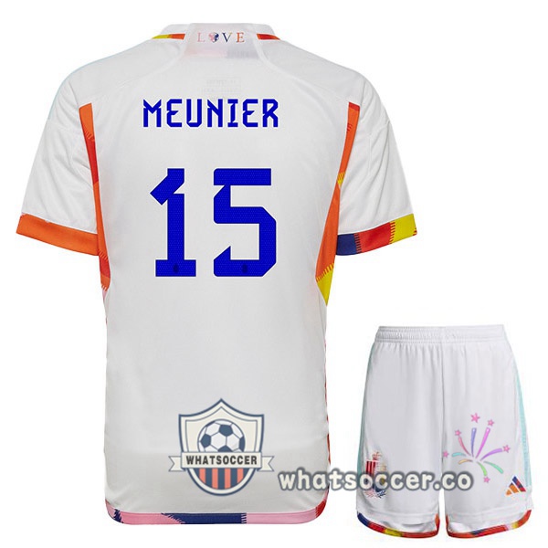 Belgium (MEUNIER 15) Kids Away Soccer Jerseys White 2022-2023