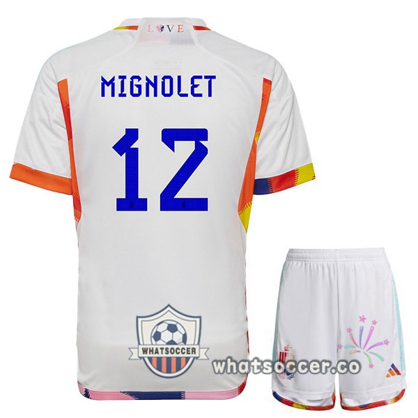 Belgium (MIGNOLET 12) Kids Away Soccer Jerseys White 2022-2023